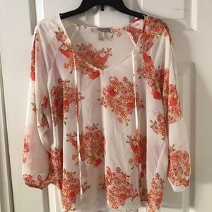 Forever 21 White Red Orange Floral Blouse